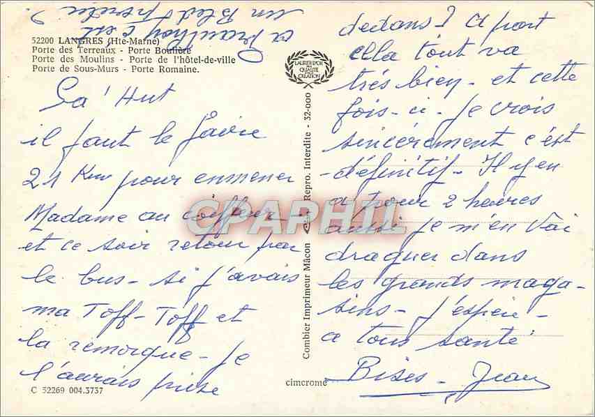 CPM Langers (Hte Marne) Porte des Terreaux Porte Bouliere — Rückseite