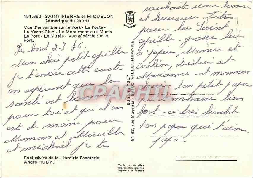 CPM Saint Pierre et Miquelon (Amerique du Nord) Vue d'ensemble sur le Port La Poste — Rückseite
