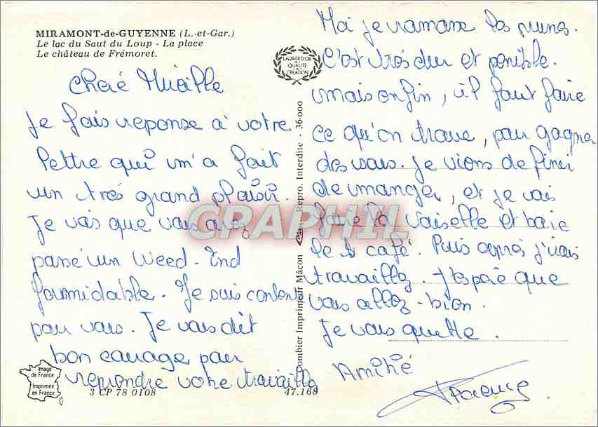 CPM Miramont de Guyenne (L et Gar) Le lac du Saut du Loup la place le chateau de Fremoret — Back
