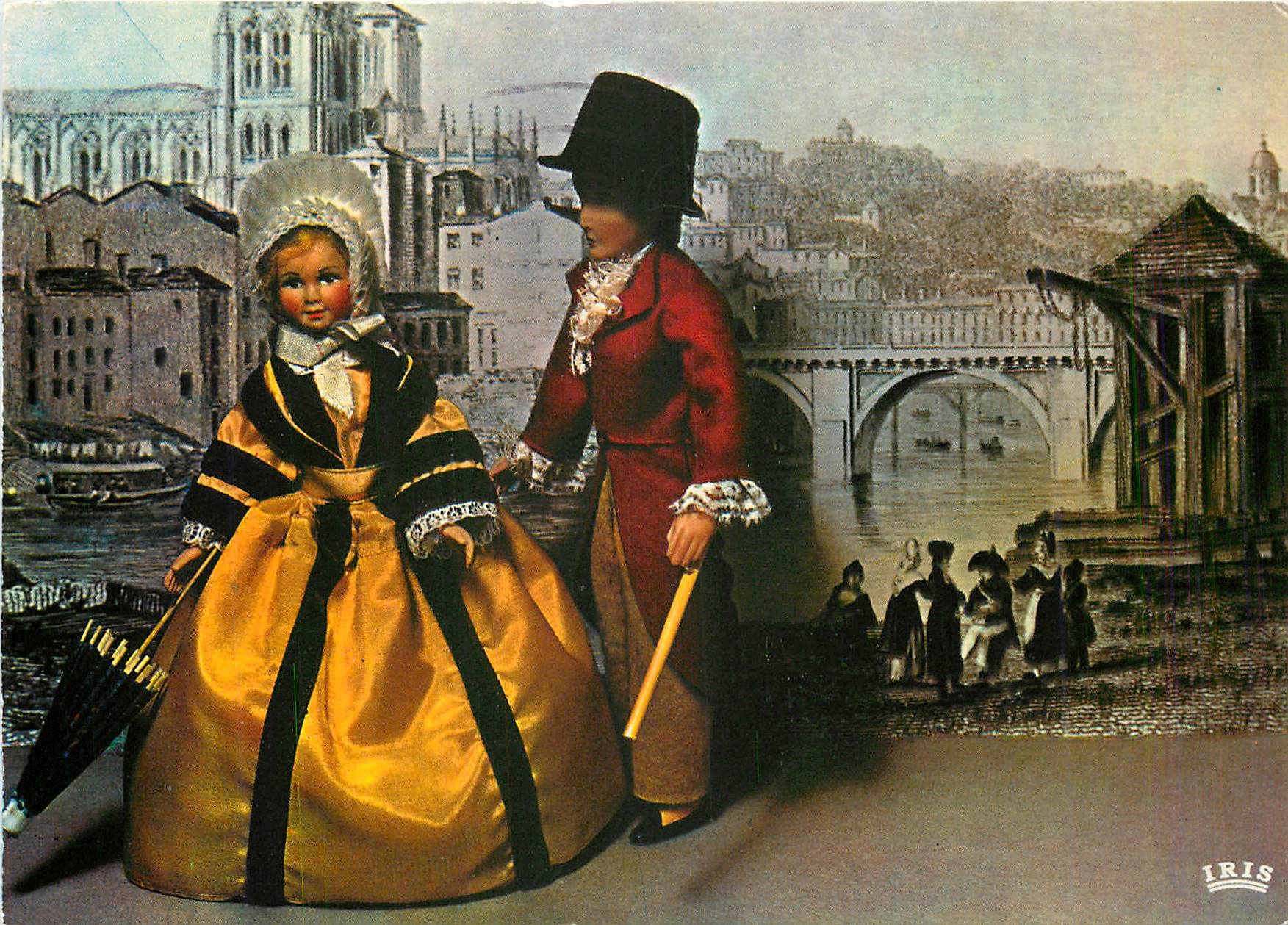 CPM Lyon d'autrefois La Saone le Pont Tilsitt Couple de Soyeux Poupee