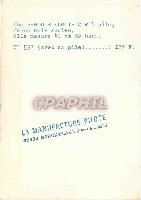 CPM Une Pendule Electrique a pile facons bois ancien  La Manufacture Pilote Berck Plage — Back