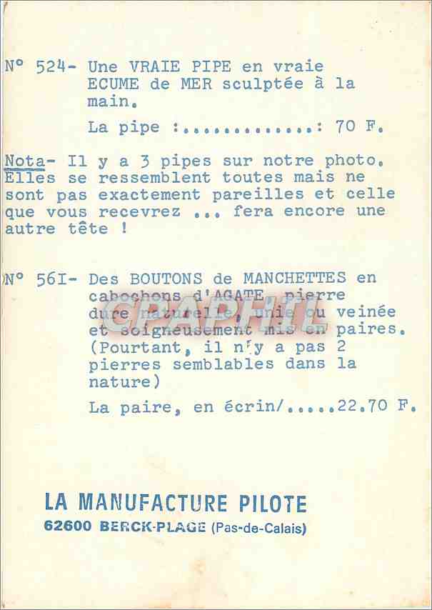CPM La Manufacture Pilote Bijoux Pipe La Manufacture Pilote Berck Plage — Rückseite