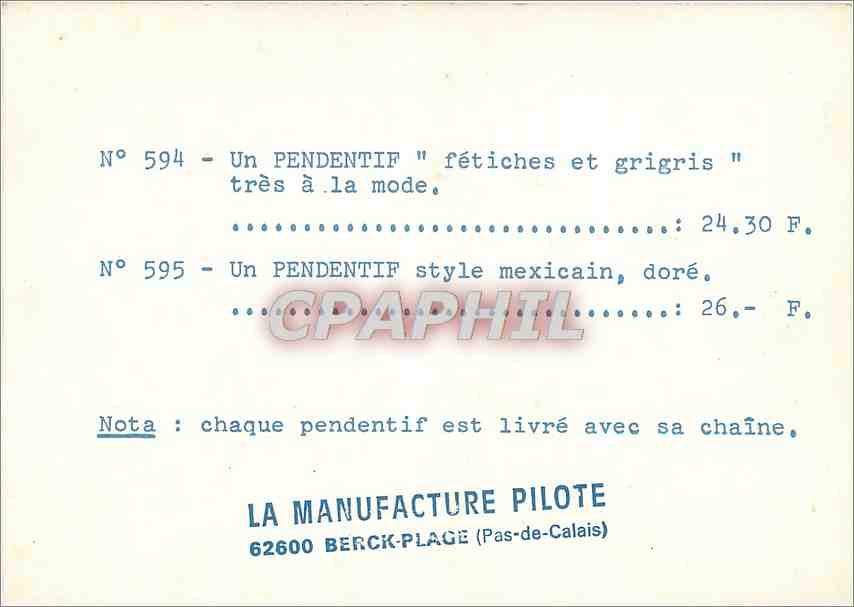 CPM La Manufacture Pilote  La Manufacture Pilote Berck Plage Pendentif  — Back