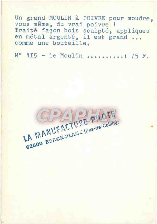 CPM Un grand moulin a poivre pour moudre vous-même  La Manufacture Pilote Berck Plage — Rückseite
