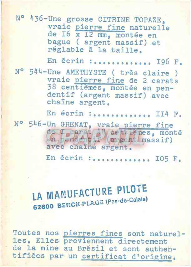 CPM Prierres Fines veritables  La Manufacture Pilote Berck Plage — Rückseite