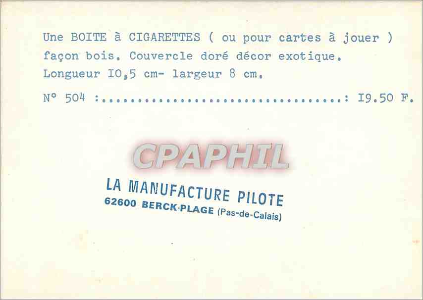 CPM Une Boite a Cigarettes La Manufacture Pilote Berck Plage — Back