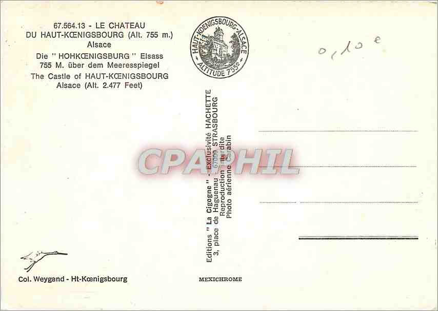 CPM Le Chateau du Haut Koenigsbourg (alt 755 ) Alsace — Rückseite