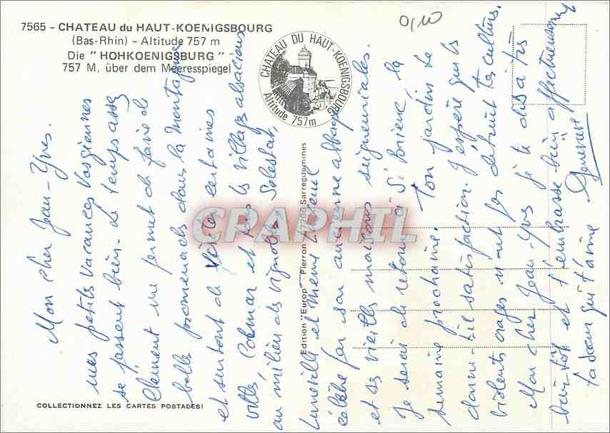CPM Le Chateau du Haut Koenigsbourg (alt 755 ) Die Hohkoenigsburg uber dem Meeresspiegel — Rückseite