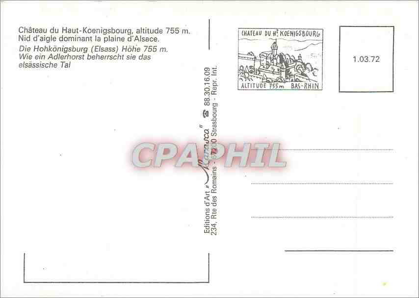 CPM Le Chateau du Haut Koenigsbourg (alt 755 ) Nid d'aligle dominant la palaine d'Alsace — Rückseite