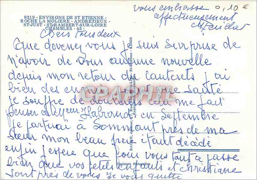 CPM Env de St Etienne Roche la Moliere Andrezieux St Just Stramber — Rückseite