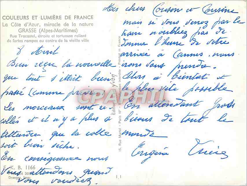 CPM Grasse Alpes Mmes La Cote d'Azur miracle de la nature rue tracastel etroite et tortueuse reliant — Rückseite