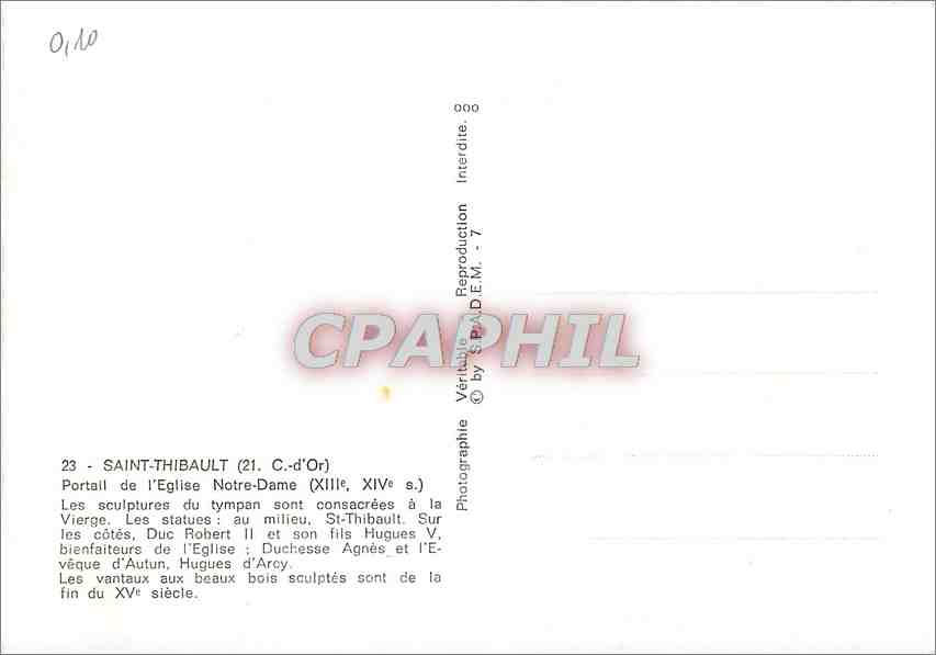 CPM Saint Thibault (C d'Or) Portail de l'Eglise N D (XIIIe XIVe s) — Verso