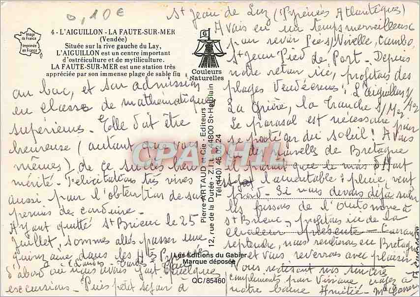 CPM L'Aiguillon la Faute sur Mer (Vendee) situee sur la rive gauche du Lay — Back