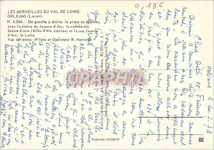 CPM Orleans (Loiret) De gauche a droite la place du Martroi — Verso