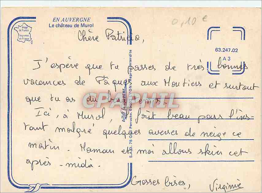 CPM En Auvergne Le chateau de Murol — Rückseite