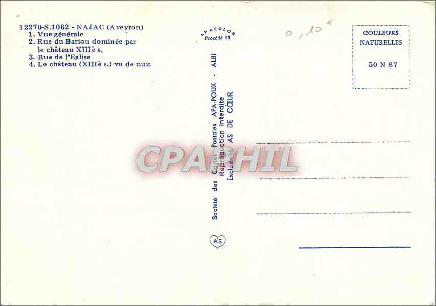 CPM Najac (Aveyron) Vue generale Rue du Bariou dominee par le chateau XIIIe s — Rückseite