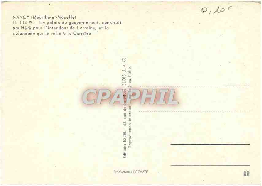 CPM Nancy (Meurthe et Moselle) Le palais du gouvernement — Verso
