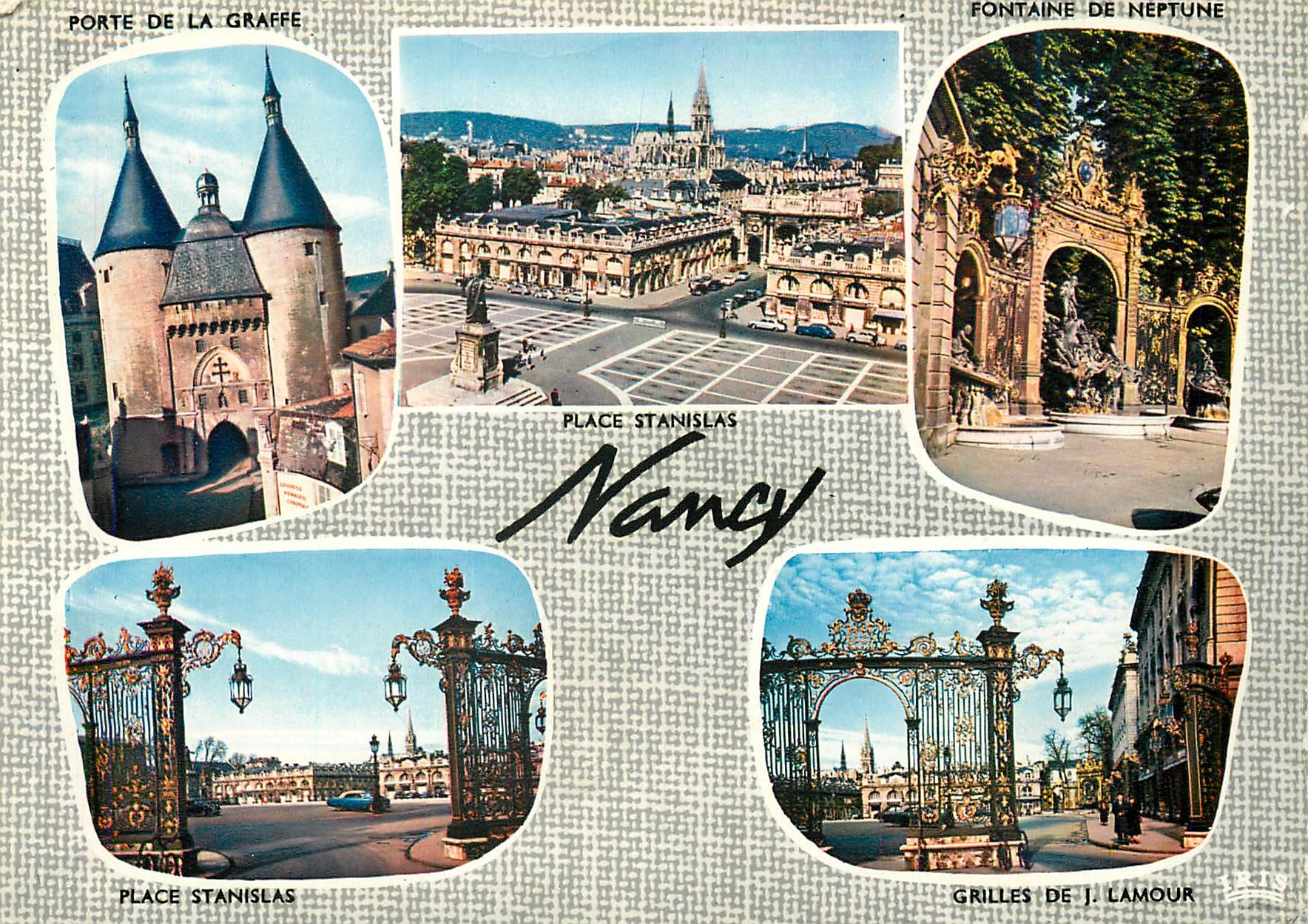 Porte de la Graffe — Place Stanislas — Fontaine de Neptune — Grilles de J. Lamour — Nancy