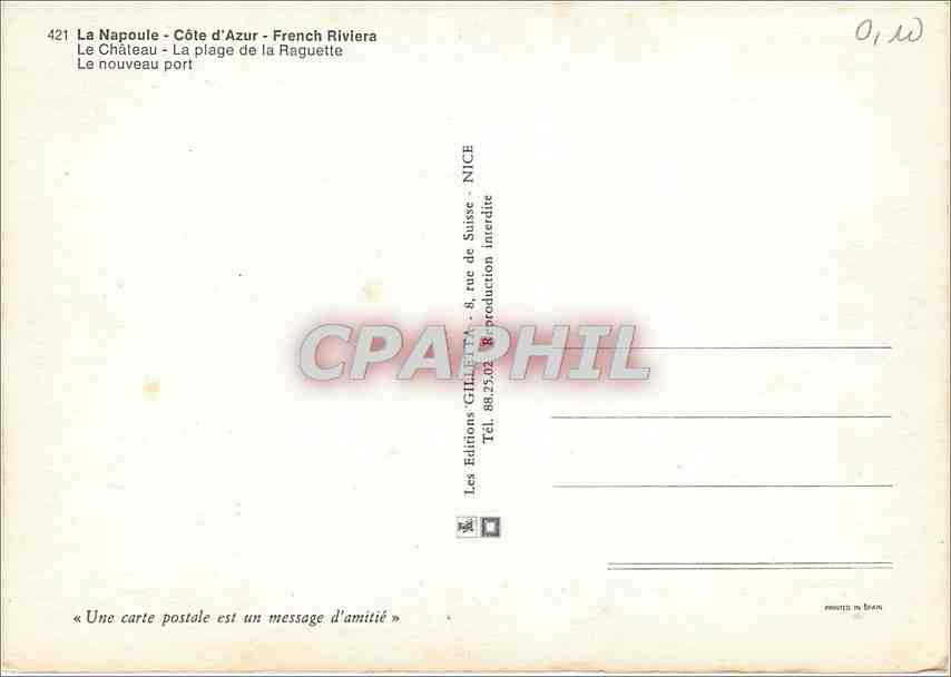 CPM La Napoule Cote d'Azur French Riviera Le chateau la plage de la Raguette le nouveau port — Rückseite