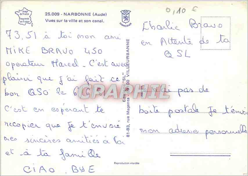 CPM Narbonne (Aude) Vues sur la ville et son canal — Rückseite