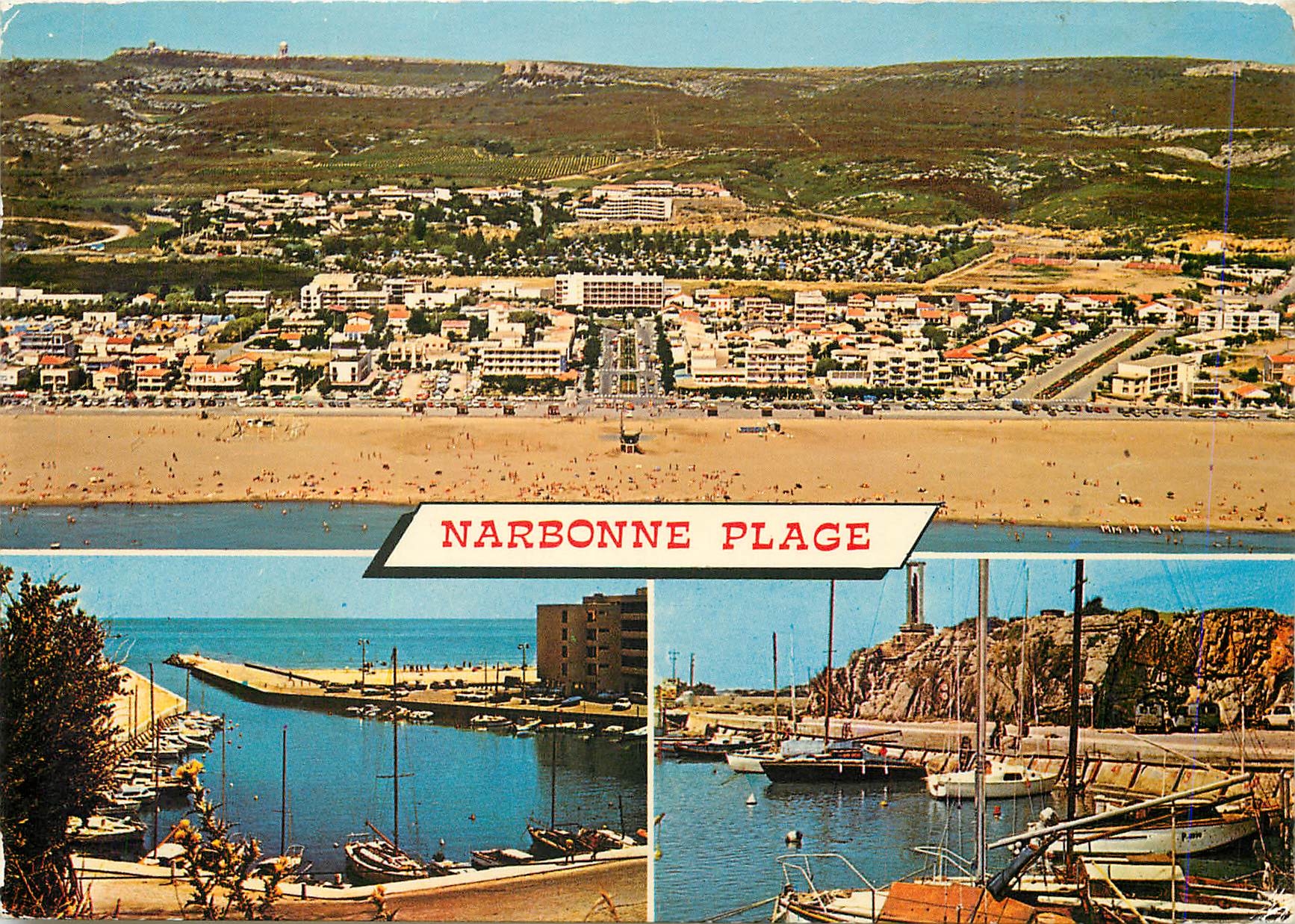 CPM Narbonne (Aude) Plage Le centre vu d'avion le petit port