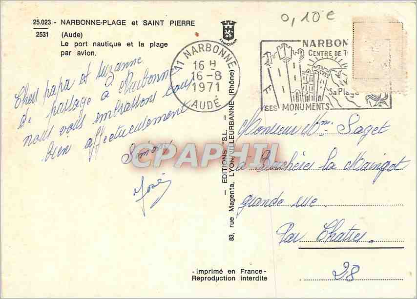 CPM Narbonne (Aude) Plage et Saint Pierre Le port nautique et la plage par avion — Rückseite