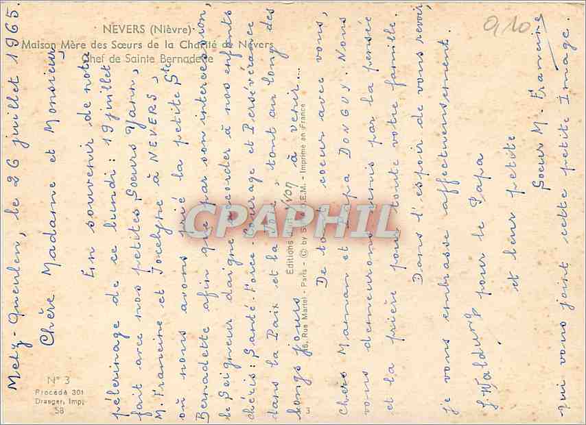 CPM Nevers (Nievre) Maison Mere des Soeurs de la Charite de Nevers chef de Sainte Bernadette — Rückseite