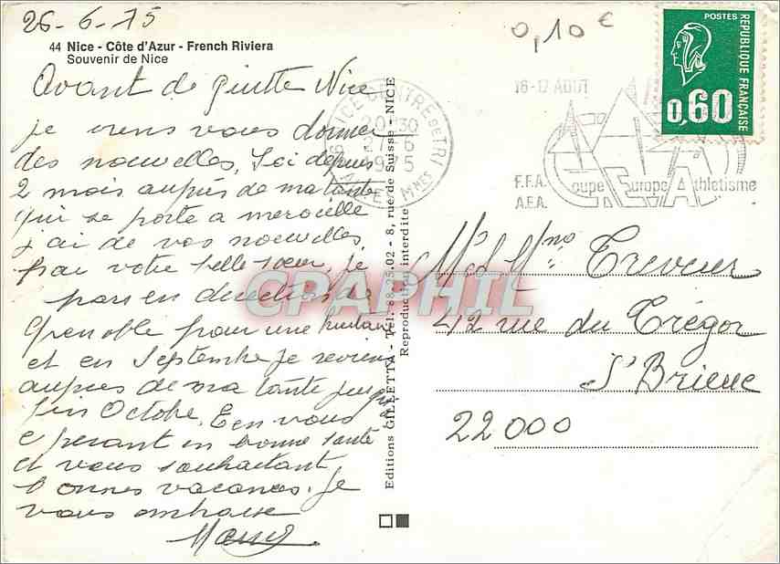 CPM Nice (A M) Cote d'Azur French Riviera Souvenir de Nice — Rückseite