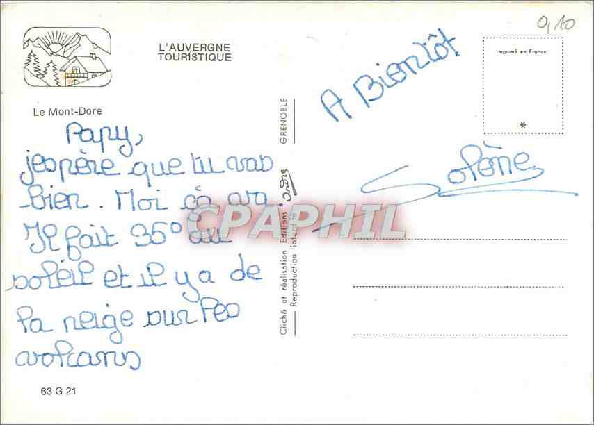 CPM L'Auvergne Touristique — Rückseite