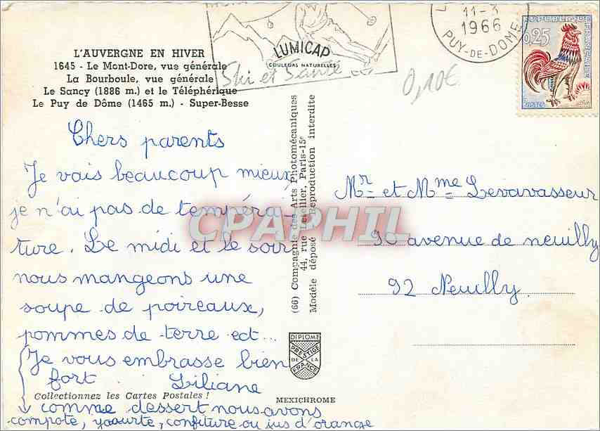 CPM L'Auvergne en hiver le Mont Dore vue generale — Rückseite
