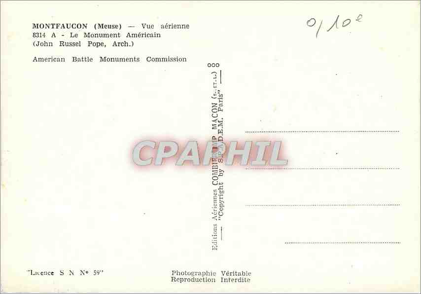 CPM Montfaucon (Meuse) Vue aerienne le Monument Americain — Back