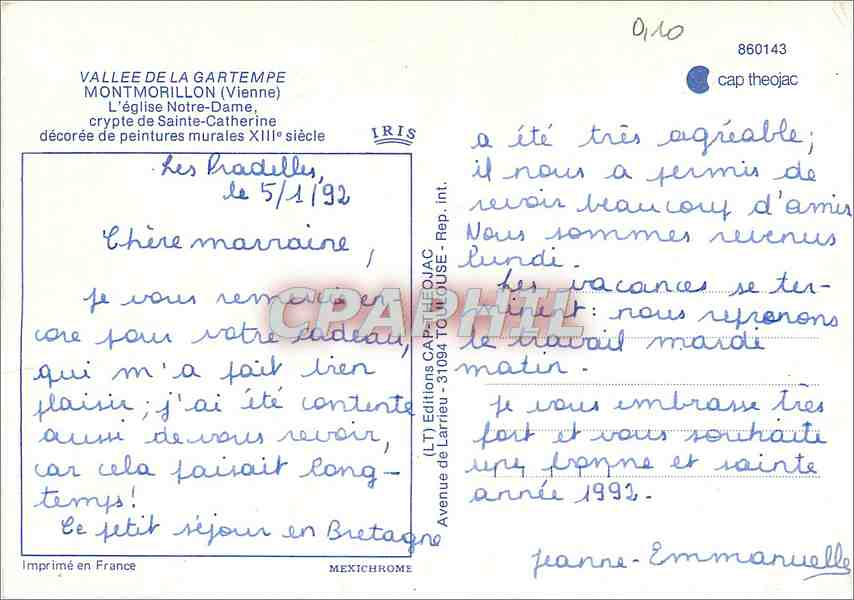 CPM Vallee de la Gartempe Mont Morrillon (Vienne) L'eglise N D — Rückseite