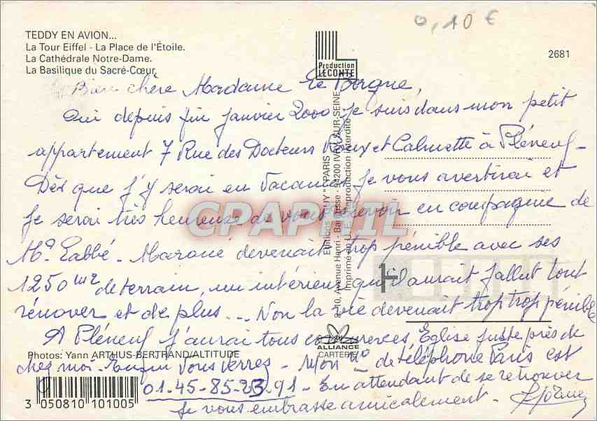 CPM Paris bisous a toute la famille — Rückseite