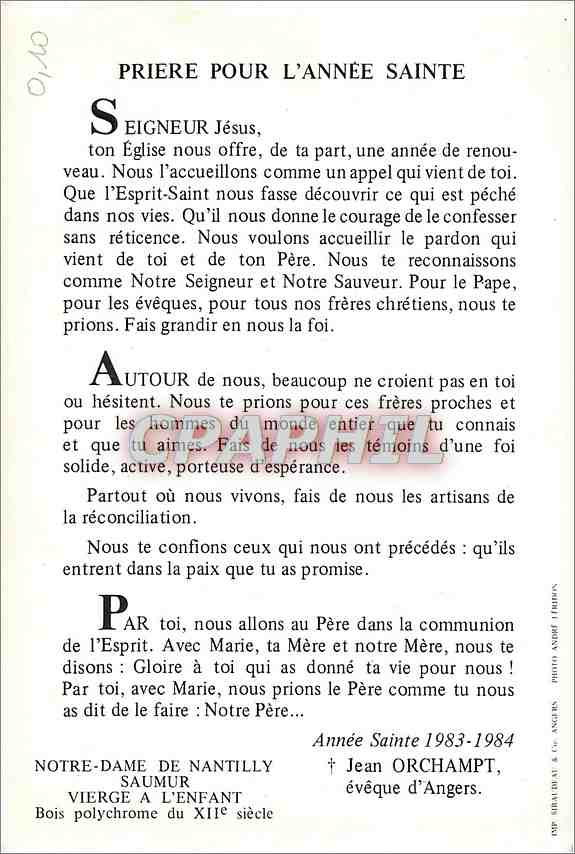 CPM Priere pour l'annee Sainte — Rückseite