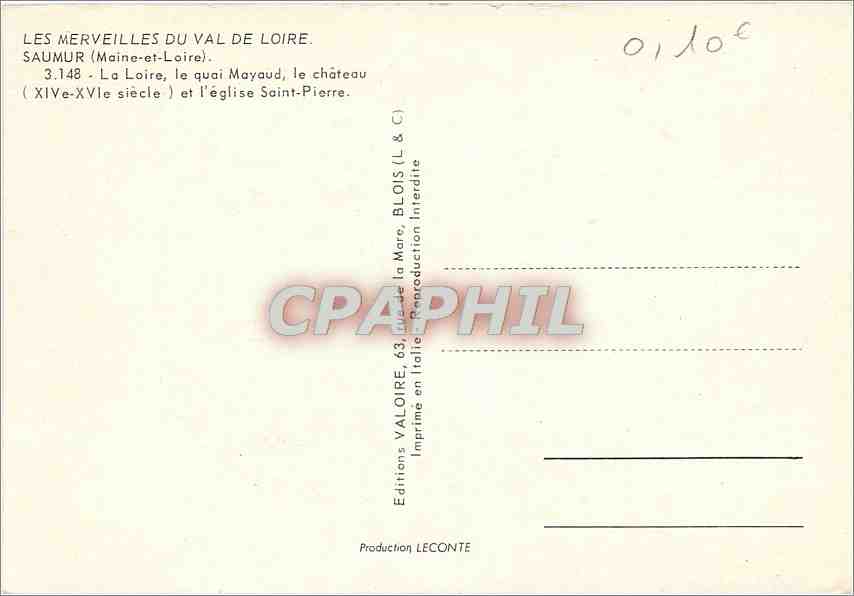 CPM Saumur (Maine et Loire) La Loire le quai Mayaud le chateau (XIVe XVIe s — Rückseite
