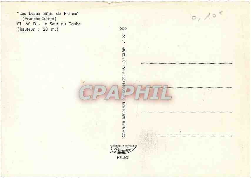Le Saut du Doubs — Franche-Comté — éditeur C.I.M. — Verso