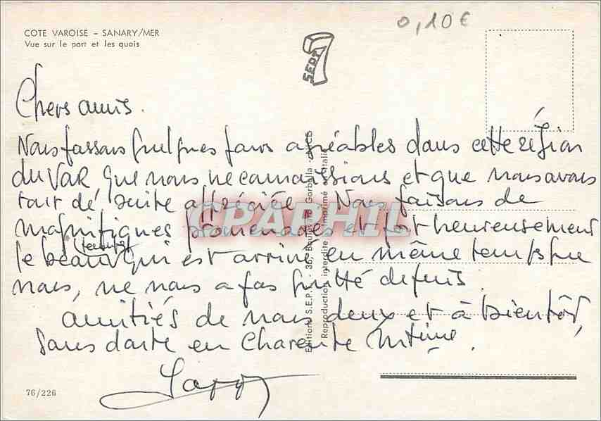 Sanary-sur-Mer — Vue sur le port et les quais — Éditeur S.E.P. n°76/226 — Verso