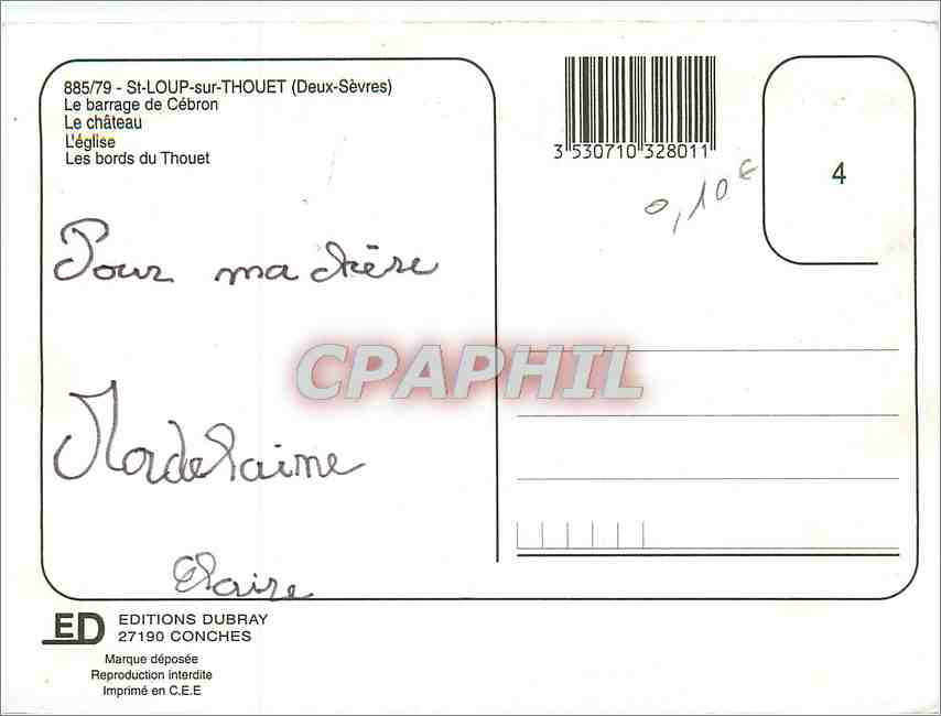 CPM St Loup sur Thouet (Deux Sevre) Le barrage de cebron le chateau l'eglise — Rückseite