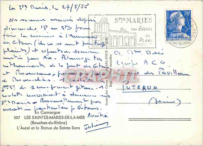 CPM Les Saintes Maries de la Mer (Bouches du Rhone) en Camargue l'autel et la Statue de Sainte Sara — Rückseite