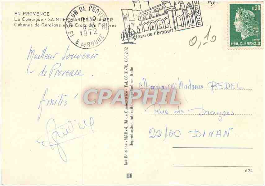 CPM La Camargue Les Saintes Maries de la Mer (Bouches du Rhone) Cabanes de Gardians e la Croix des F — Rückseite