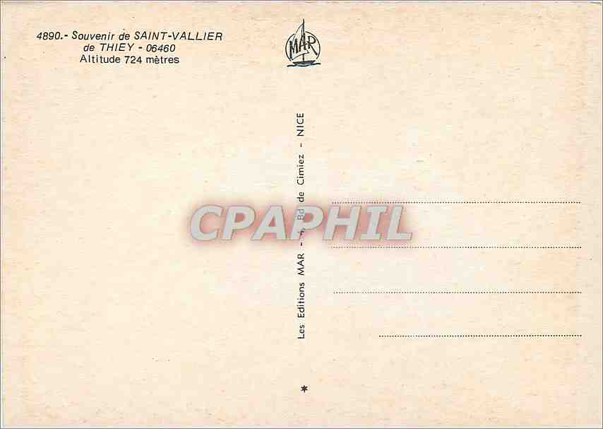 CPM Souvenir de Saint Vallier de Thiey Alt 724 m — Rückseite