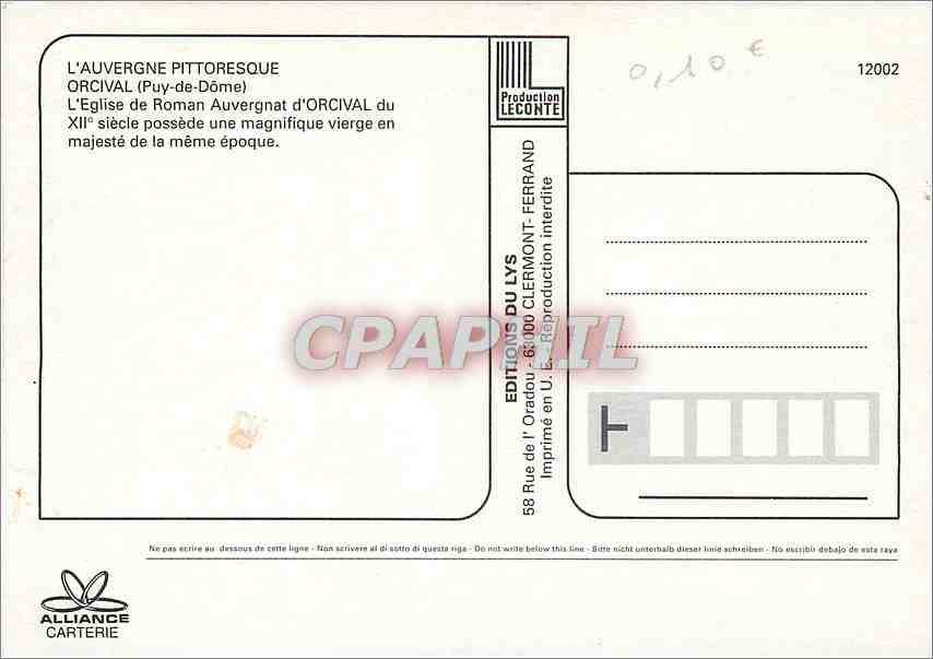 CPM L'Auvergne Pittoresque Orcival (Puy de Dome) L'Eglise de Roman Auvergnat d'Orcival du XIIe s — Rückseite