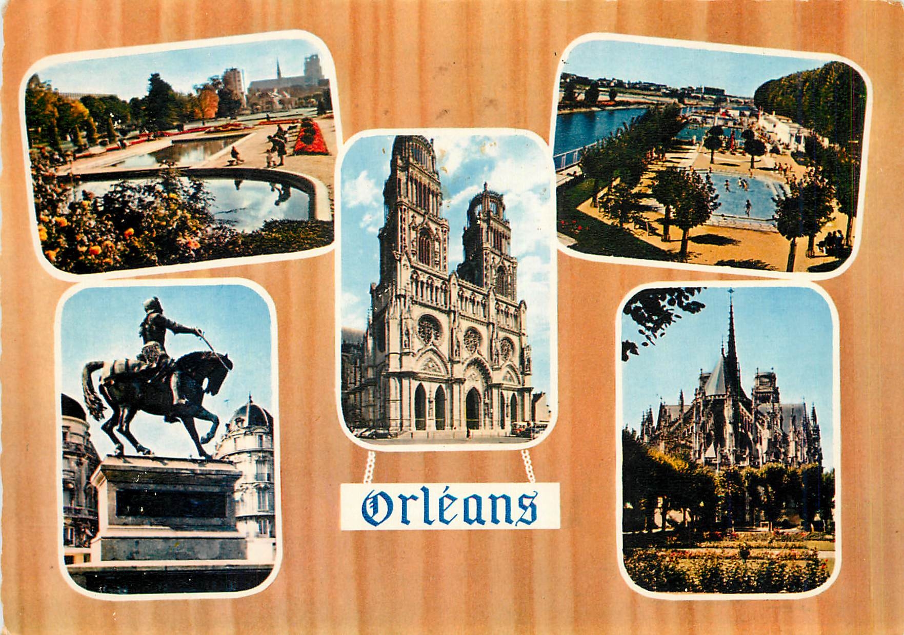 CPM Orleans (Loiret) Le parc Pasteur la Piscine et la Loire la cathedrale Sainte Croix (XIIIe XVIe s