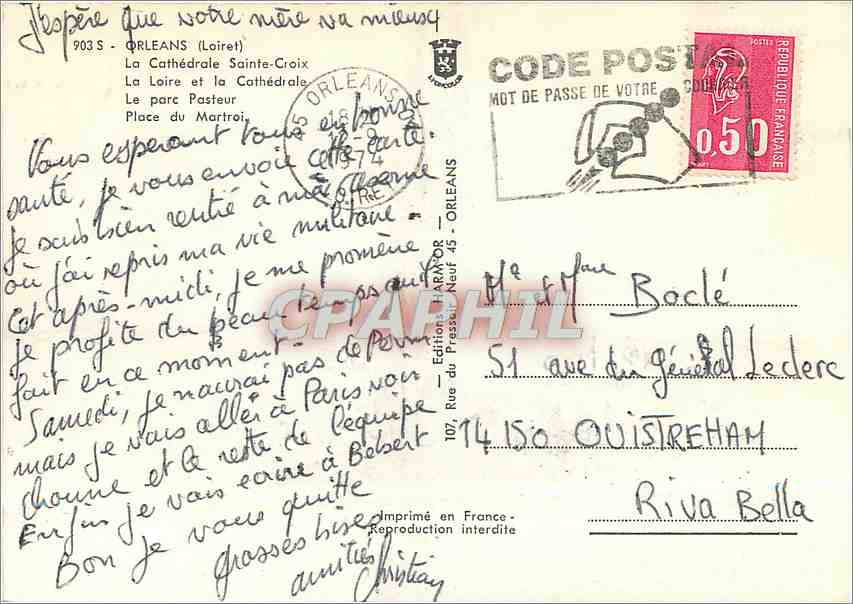 CPM Orleans (Loiret) La Cathedrale Sainte Croix la Loire et la Cathedrale — Verso