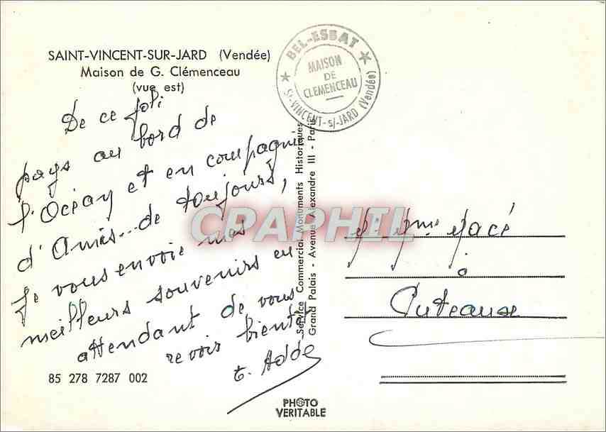 CPM Saint Vincent sur Jard (Vendee) Maison de G Clemenceau (Vue est) — Back