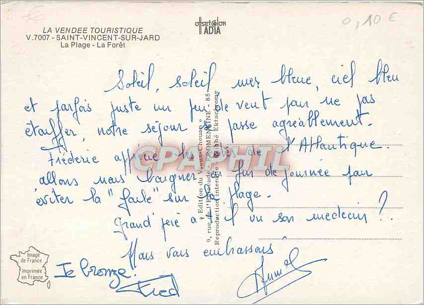 CPM La Vendee Touristique Saint Vincent sur Jard La Plage la foret Planche a voile — Rückseite