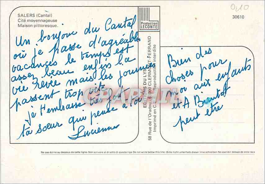 CPM Salers (Cantal) Cite movennangeuse Maison pittoresque — Rückseite