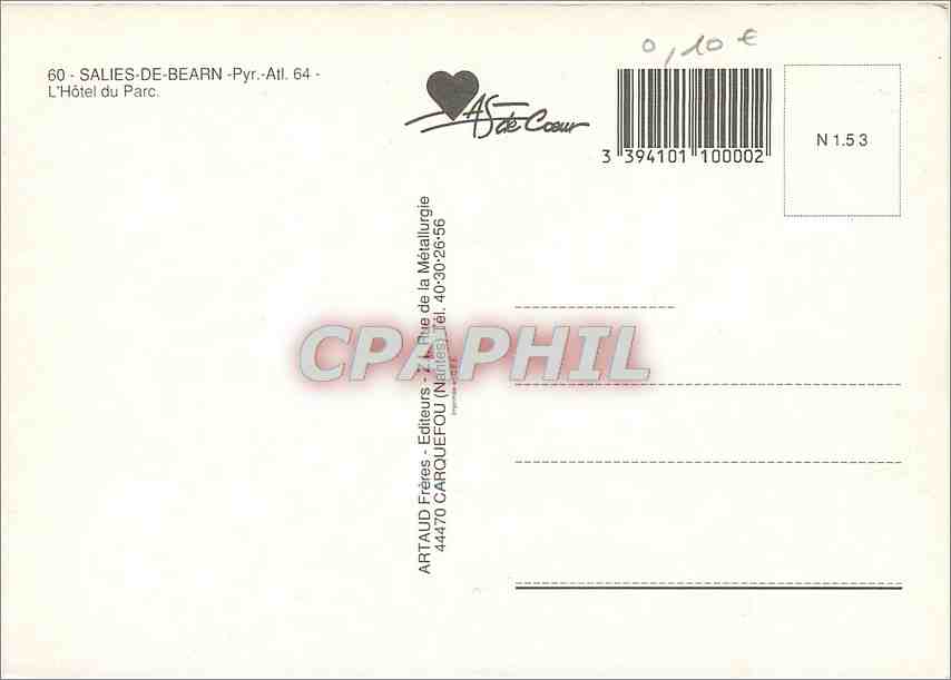 CPM Salies de Bearn Pyr alt 64 l'Hotel du Parc — Rückseite