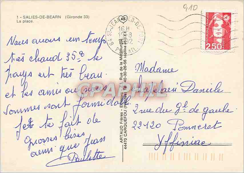 CPM Salies de Bearn (Gironde) La PLace — Rückseite