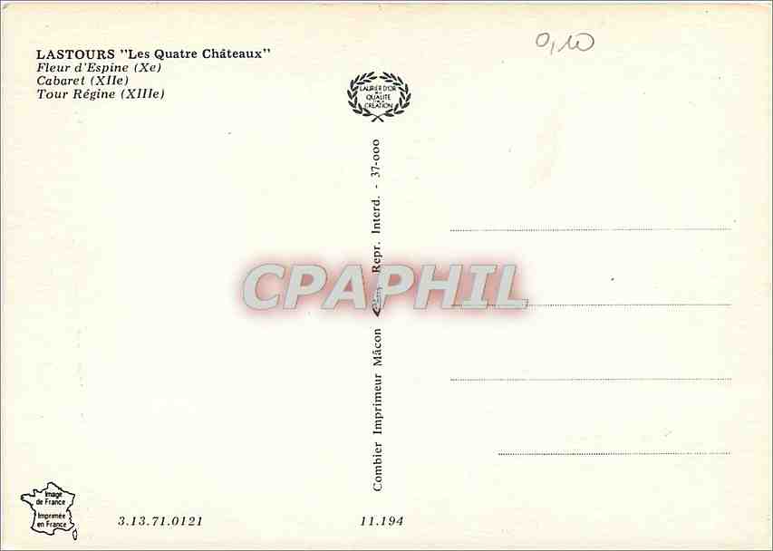 CPM Lastours les Quatre Chateaux Fleur d'Espien Cabaret (XIIe) Tour Regine (XIIIe) — Rückseite